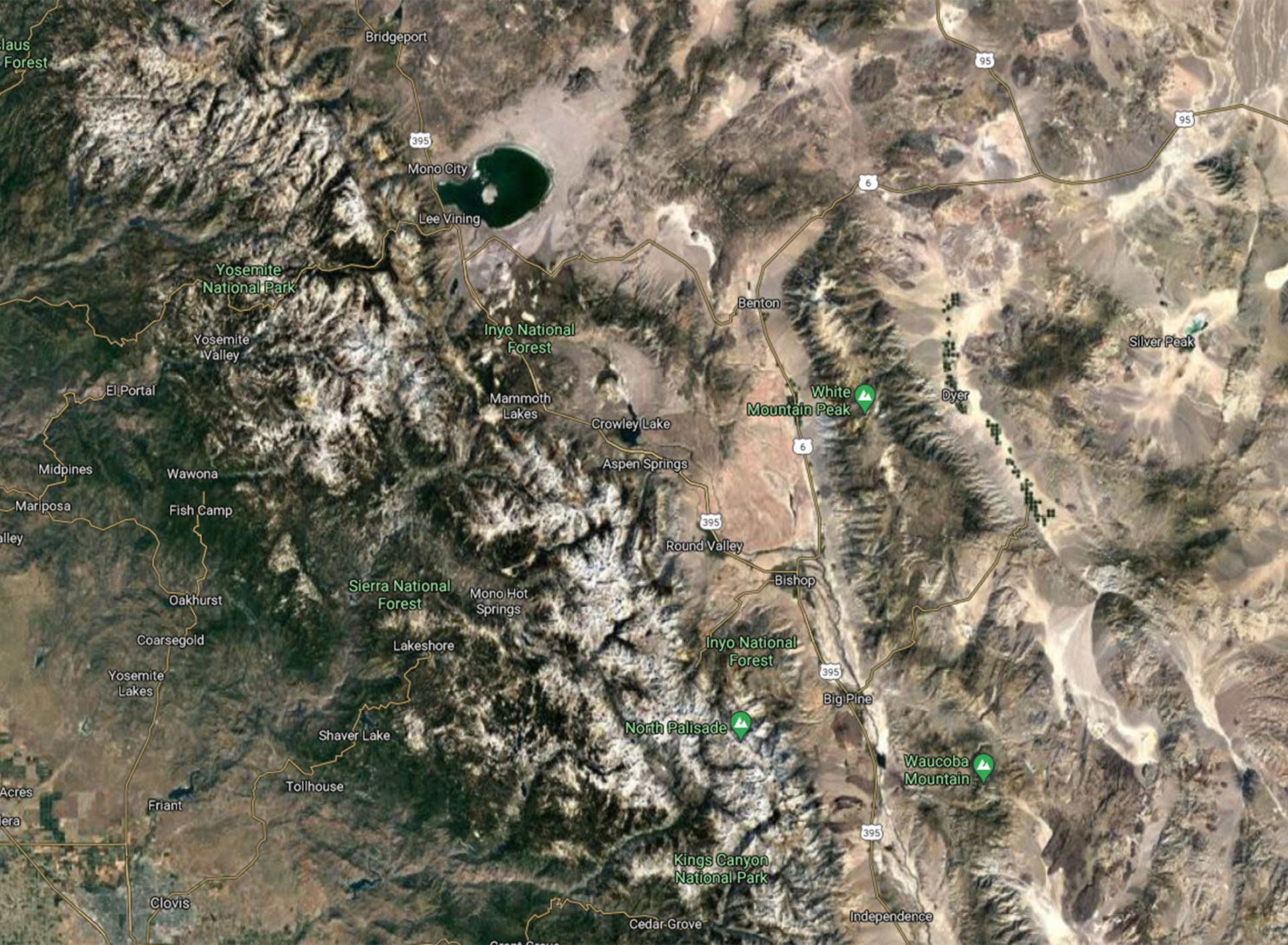 Google Map of Inyo and Mono Counties